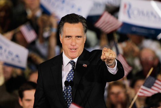 TAMPA, FL - JANUARY 31: Republican presidential candidate, former Massachusetts Gov. Mitt Romney gestures during his Florida primary night party on January 31, 2012 in Tampa, Florida. According to early results Romney defeated former Speaker of the House Newt Gingrich, former U.S. Sen. Rick Santorum and U.S. Rep. Ron Paul (R-TX) to win Florida's primary. (Photo by Joe Raedle/Getty Images) TAMPA, FL - JANUARY 31: Republican presidential candidate, former Massachusetts Gov. Mitt Romney gestures during his Florida primary night party on January 31, 2012 in Tampa, Florida. According to early results Romney defeated former Speaker of the House Newt Gingrich, former U.S. Sen. Rick Santorum and U.S. Rep. Ron Paul (R-TX) to win Florida's primary. (Photo by Joe Raedle/Getty Images)