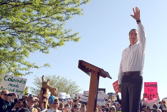 CRAIG, CO - MAY 29:  Republican presidential candidate, former Massachusetts Gov. Mitt Romney waves during a campaign rally at Alice Pleasant Park on May 29, 2012 in Craig, Colorado. Mitt Romney will campaign in Colorado and Las Vegas, Nevada.  (Photo by Justin Sullivan/Getty Images)