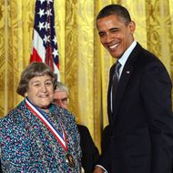 WASHINGTON, DC - OCTOBER 21:  U.S. President Barack Obama (R) awards the National Medal of Technology to Ms. Yvonne C. Brill of Skillman, New Jersey, for innovation in rocket propulsion systems for geosynchronous and low earth orbit communication satellites, which greatly improved the effectiveness of space propulsion systems at the White House October 21, 2011 in Washington, DC. Obama honored the recipients of the National Medal of Science and National Medal of Technology and Innovation the highest honors bestowed by the United States government on scientists, engineers, and inventors.  (Photo by Win McNamee/Getty Images)