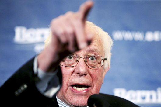 U.S. Democratic presidential candidate Senator Bernie Sanders gestures as he speaks during a news conference in Hanover