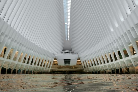 A view inside the Oculus PATH train station at the World Trade Center in Lower Manhattan, New York City.