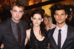(L-R) British actor Robert Pattinson, US actress Kristen Stewart and US actor Tayllor Lautner arrive for the premiere of their latest film 'Twilight Breaking Dawn' in London's Stratford City on November 16, 2011. AFP PHOTO / MAX NASH (Photo credit should read MAX NASH/AFP/Getty Images) (L-R) British actor Robert Pattinson, US actress Kristen Stewart and US actor Tayllor Lautner arrive for the premiere of their latest film 'Twilight Breaking Dawn' in London's Stratford City on November 16, 2011. AFP PHOTO / MAX NASH (Photo credit should read MAX NASH/AFP/Getty Images)