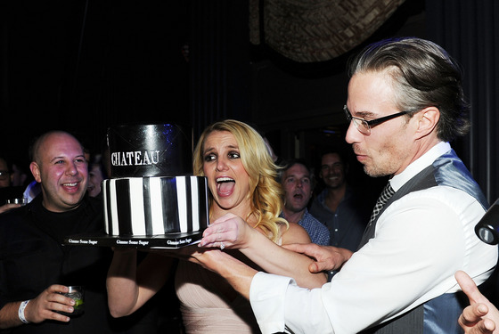LAS VEGAS, NV - DECEMBER 16:  Newly engaged Britney Spears and Fiance Jason Trawick celebrate Jason's 40th birthday at Chateau Nightclub on December 16, 2011 in Las Vegas, Nevada.  (Photo by Denise Truscello/WireImage)