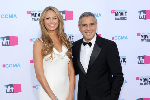 HOLLYWOOD, CA - JANUARY 12:  Actor/Director George Clooney (R) and actress Stacy Keibler arrive at the 17th Annual Critics' Choice Movie Awards held at The Hollywood Palladium on January 12, 2012 in Los Angeles, California.  (Photo by Jason Merritt/Getty Images)