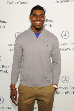 NEW YORK, NY - FEBRUARY 11:  NFL player Ramses Barden poses during Mercedes-Benz Fashion Week at Lincoln Center on February 11, 2012 in New York City.  (Photo by Michael Buckner/Getty Images  for Mercedes-Benz Fashion Week)
