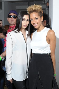 NEW YORK, NY - FEBRUARY 10:  Designers Michelle Ochs (L) and Carly Cushnie pose backstage at the Cushnie Et Ochs Fall 2012 fashion show during Mercedes-Benz Fashion Week at Milk Studios on February 10, 2012 in New York City.  (Photo by Michael Loccisano/Getty Images)