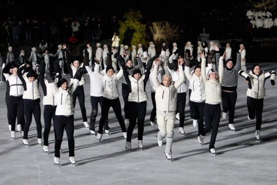 NEW YORK, NY - FEBRUARY 12:  Models skate during the Moncler Grenoble fall 2012 presentation during Mercedes-Benz Fashion Week at Wollman Rink Central Park on February 12, 2012 in New York City.  (Photo by JP Yim/Getty Images)