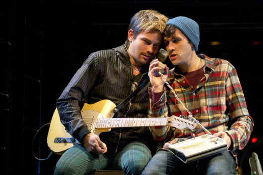 In this theater publicity image released by Richard Kornberg & Associates, Matt Shingledecker, left, and Adam Chanler-Berat of the Broadway production of "Rent," are shown in New York. (AP Photo/Richard Kornberg & Associates, Joan Marcus)