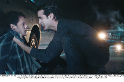 "FRIGHT NIGHT" FN-003 Jerry (Colin Farrell, right) gets Charley Brewster (Anton Yelchin, left) in his clutches in DreamWorks Pictures’ horror film “Fright Night.” Directed by Craig Gillespie, “Fright Night” is produced by Michael De Luca and Alison Rosenzweig. ?DreamWorks II Distribution Co., LLC. ?All Rights Reserved.