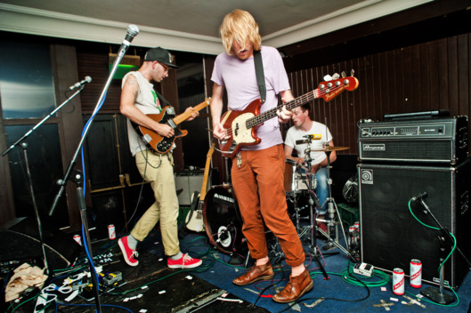 SHEFFIELD, UNITED KINGDOM - JULY 23: (L-R) John Arthur Webb, Kevin Hendrick and Robin Silas Christian of Male Bonding perform at The Henley during the first day of Tramlines Festival on July 23, 2010 in Sheffield, England. (Photo by Ollie Millington/Redferns) *** Local Caption *** John Arthur Webb;Kevin Hendrick;Robin Silas Christian