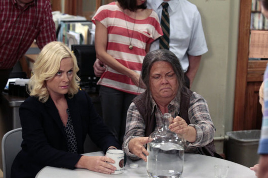 PARKS AND RECREATION -- "Ron & Tammys" Episode 402 -- Pictured: (l-r) Amy Poehler as Leslie Knope, Paula Pell as Tammy 0 -- Photo by: Chris Haston/NBC