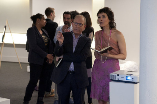 WORK OF ART: THE NEXT GREAT ARTIST -- "Art Movement" Episode 202 -- Pictured: Jerry Saltz, Jeanne Greenberg Tohatyn -- Photo by: David Giesbrecht /Bravo