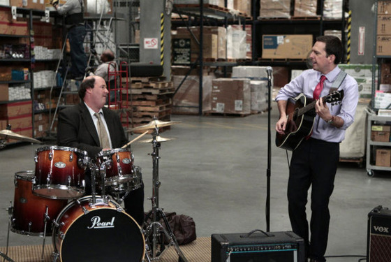THE OFFICE -- "Pam's Replacement" Episode 807 -- Pictured: (l-r) Brian Baumgartner as Kevin Malone, Ed Helms as Andy Bernard -- Photo by: Chris Haston/NBC THE OFFICE -- "Pam's Replacement" Episode 807 -- Pictured: (l-r) Brian Baumgartner as Kevin Malone, Ed Helms as Andy Bernard -- Photo by: Chris Haston/NBC