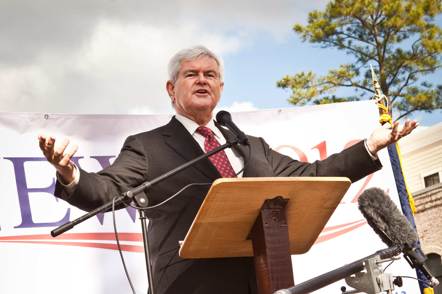 BLUFFTON, SC - NOVEMBER 29: Republican presidential candidate Newt Gingrich speaks at a townhall meeting on November 29, 2011 in Bluffton, South Carolina. Gingrich spoke to supporters about illegal immigration as part of a three-day swing through South Carolina. (Photo by Richard Ellis/Getty Images)