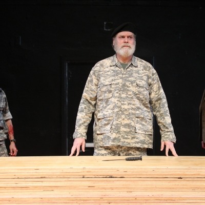 Rob Campbell, Jay O. Sanders, and Sherman Howard in "Titus Andronicus" at the Public Theater.