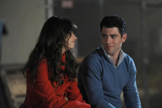 Jess (Zooey Deschanel, L) and Schmidt (Max Greenfield, R) recap his birthday celebration in "The Story of the 50" Winter premiere episode of NEW GIRL, airing Tuesday, Jan. 17 (9:00-9:30 PM ET/PT) on FOX.