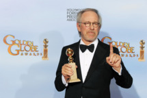 BEVERLY HILLS, CA - JANUARY 15: Director/producer Steven Spielberg poses in the press room with the Best Animated Film award for "The Adventures of Tintin" at the 69th Annual Golden Globe Awards held at the Beverly Hilton Hotel on January 15, 2012 in Beverly Hills, California. (Photo by Kevin Winter/Getty Images)