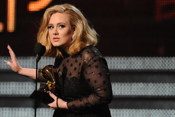 Singer Adele speaks after receiving her Grammy award at the Staples Center during the 54th Grammy Awards in Los Angeles, California, February 12, 2012. AFP PHOTO Robyn BECK (Photo credit should read ROBYN BECK/AFP/Getty Images) Singer Adele speaks after receiving her Grammy award at the Staples Center during the 54th Grammy Awards in Los Angeles, California, February 12, 2012. AFP PHOTO Robyn BECK (Photo credit should read ROBYN BECK/AFP/Getty Images)