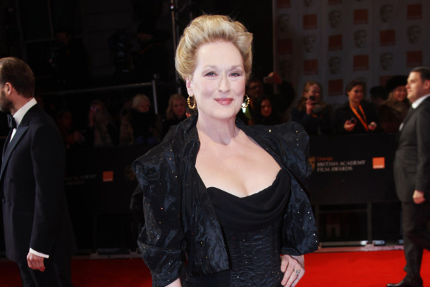 LONDON, ENGLAND - FEBRUARY 12:  (UK TABLOID NEWSPAPERS OUT) Meryl Streep attends The Orange British Academy Film Awards 2012 at The Royal Opera House on February 12, 2012 in London, England.  (Photo by Dave Hogan/Getty Images)