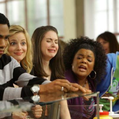 COMMUNITY -- "Contemporary American Poultry" Episode 123 -- Pictured: (l-r) Donald Glover as Troy, Gillian Jacobs as Britta, Alison Brie as Annie, Yvette Nicole Brown as Shirley, Danny Pudi as Abed