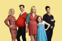 THE NEW NORMAL -- Season: Pilot -- Pictured: (l-r) Ellen Barkin as Jane, Andrew Rannells as Bryan, Georgia King as Goldie, Bebe Wood as Shania, Justin Bartha as David -- (Photo by: Robert Trachtenberg/NBC)