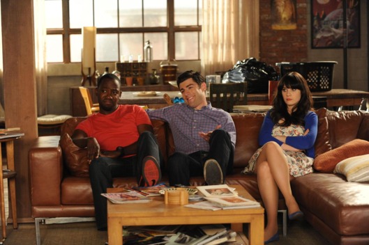 NEW GIRL: Winston (Lamorne Morris, L), Schmidt (Max Greenfield, C) and Jess (Zooey Deschanel, R) are faced with a tough decision in the season finale "See Ya" episode of NEW GIRL airing Tuesday, May 8 (9:00-9:31 PM ET/PT) on FOX.