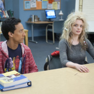 COMMUNITY -- "Curriculum Unavailable" Episode 319 -- Pictured: (l-r) Danny Pudi as Abed, Gillian Jacobs as Britta -- (Photo by: Lewis Jacobs/NBC) COMMUNITY -- "Curriculum Unavailable" Episode 319 -- Pictured: (l-r) Danny Pudi as Abed, Gillian Jacobs as Britta -- (Photo by: Lewis Jacobs/NBC)