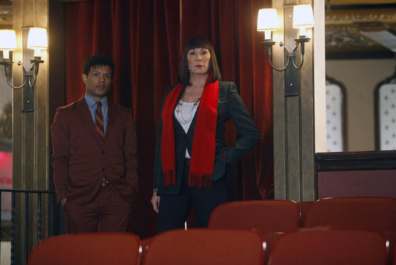 SMASH -- "Bombshell" Episode 115 -- Pictured: (l-r) Jaime Cepero as Ellis Boyd, Anjelica Huston as Eileen Rand -- (Photo by: Will Hart/NBC) SMASH -- "Bombshell" Episode 115 -- Pictured: (l-r) Jaime Cepero as Ellis Boyd, Anjelica Huston as Eileen Rand -- (Photo by: Will Hart/NBC)