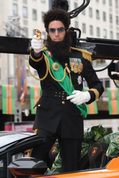 British actor and director Sacha Baron Cohen and others arrives for the UK premiere of the film 'The Dictator' in London on May 10, 2012.