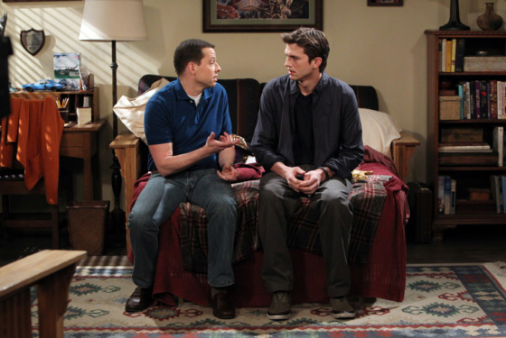"Not in my mouth!" -- Alan (Jon Cryer) and Walden (Ashton Kutcher) discuss Zoey\'s response to Walden telling her he loves her, on TWO AND A HALF MEN, Monday, date (9:00-9:31 PM, ET/PT) on the CBS Television Network. Photo: Sonja Flemming/CBS é2012 CBS Broadcasting Inc. All Rights Reserved. "Not in my mouth!" -- Alan (Jon Cryer) and Walden (Ashton Kutcher) discuss Zoey\'s response to Walden telling her he loves her, on TWO AND A HALF MEN, Monday, date (9:00-9:31 PM, ET/PT) on the CBS Television Network. Photo: Sonja Flemming/CBS é2012 CBS Broadcasting Inc. All Rights Reserved.