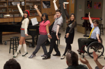 GLEE: The glee club performs in the "Goodbye" season finale episode of GLEE airing Tuesday, May 22 (9:00 - 10:00 PM ET/PT) on FOX. Pictured L-R: Lea Michele, Amber Riley, Chris Colfer, Jenna Ushkowitz and Kevin McHale. ?2012 Fox Broadcasting Co.