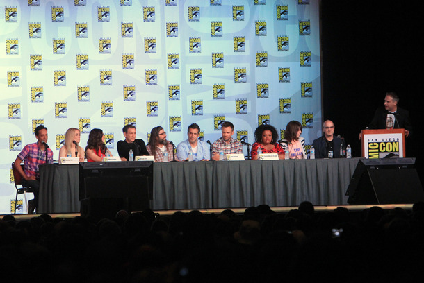 SAN DIEGO, CA - JULY 13: Cast of Community speak at "Community" School is Back in Session Panel during Comic-Con International 2012 at San Diego Convention Center on July 13, 2012 in San Diego, California. (Photo by Alexandra Wyman/Getty Images) SAN DIEGO, CA - JULY 13: Cast of Community speak at "Community" School is Back in Session Panel during Comic-Con International 2012 at San Diego Convention Center on July 13, 2012 in San Diego, California. (Photo by Alexandra Wyman/Getty Images)