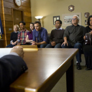 COMMUNITY -- "Course Listing Unavailable" Episode 318 -- Pictured: (l-r) Gillian Jacobs as Britta, Danny Pudi as Abed, Alison Brie as Annie, Joel McHale as Jeff, Donald Glover as Troy, Chevy Chase as Pierce, Yvette Nicole Brown as Shirley -- Photo by: Justin Lubin/NBC COMMUNITY -- "Course Listing Unavailable" Episode 318 -- Pictured: (l-r) Gillian Jacobs as Britta, Danny Pudi as Abed, Alison Brie as Annie, Joel McHale as Jeff, Donald Glover as Troy, Chevy Chase as Pierce, Yvette Nicole Brown as Shirley -- Photo by: Justin Lubin/NBC