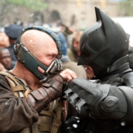 (L-r) TOM HARDY as Bane and CHRISTIAN BALE as Batman in Warner Bros. Pictures’ and Legendary Pictures’ action thriller “THE DARK KNIGHT RISES,” a Warner Bros. Pictures release. TM and © DC Comics (L-r) TOM HARDY as Bane and CHRISTIAN BALE as Batman in Warner Bros. Pictures’ and Legendary Pictures’ action thriller “THE DARK KNIGHT RISES,” a Warner Bros. Pictures release. TM and © DC Comics