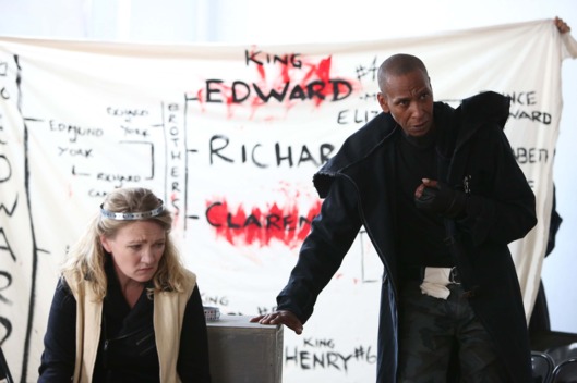 Lynn Hawley and Ron Cephas Jones in The Public Theater's Mobile Shakespeare Unit production of Richard III, directed by Amanda Dehnert, running at The Public Theater from August 6 through August 25. Photo credit: Joan Marcus.