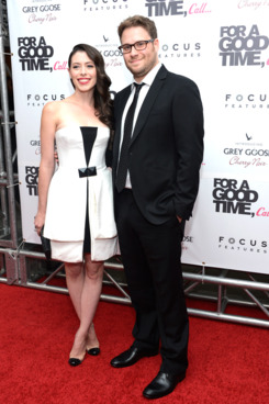 Actors Lauren Miller and Seth Rogen attend the "For A Good Time, Call..." premiere at Regal Union Square on August 21, 2012 in New York City.
