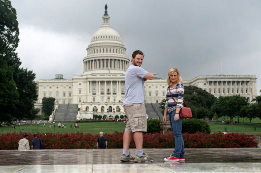PARKS AND RECREATION -- "Washington D.C." Episode "Ms. Knope Goes to Washington"-- Pictured: (l-r) Chris Pratt as Andy, Amy Poehler as Leslie Knope.