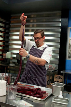 Making blood sausage on 'Top Chef Masters.'