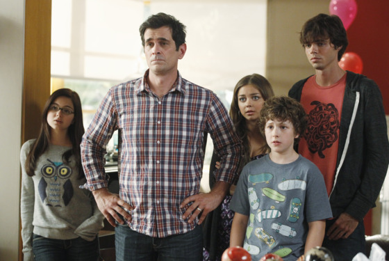 MODERN FAMILY - In the Season 4 premiere, "Bringing Up Baby," Jay's birthday is upon us again and, as before, he makes it well-known that he wishes to keep it as low key as possible, with no grand gestures or surprises. But leave it to the family to miss the mark yet again! Phil takes Jay on a very unconventional fishing trip with his buddies, and Gloria struggles with how to break the pregnancy news to him. Meanwhile, Dylan moves into the Dunphy household temporarily, and Mitch and Cam decide to look into adopting a cat as they continue to cope with their failed attempt to adopt another child. MODERN FAMILY - In the Season 4 premiere, "Bringing Up Baby," Jay's birthday is upon us again and, as before, he makes it well-known that he wishes to keep it as low key as possible, with no grand gestures or surprises. But leave it to the family to miss the mark yet again! Phil takes Jay on a very unconventional fishing trip with his buddies, and Gloria struggles with how to break the pregnancy news to him. Meanwhile, Dylan moves into the Dunphy household temporarily, and Mitch and Cam decide to look into adopting a cat as they continue to cope with their failed attempt to adopt another child.