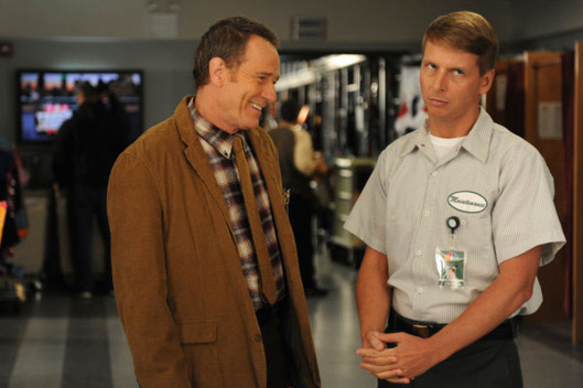 30 ROCK -- "Governor Dunston" Episode 702 -- Pictured: (l-r) Brian Cranston as Ron, Jack McBrayer as Kenneth Parcell.