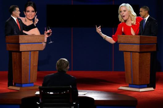 Republican presidential nominee Mitt Romney answers a question as President Barack Obama listens during the first presidential debate at the University of Denver, Wednesday, Oct. 3, 2012, in Denver. (AP Photo/Charlie Neibergall)