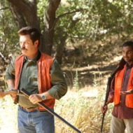 PARKS AND RECREATION -- "Sex Education" Episode 504 -- Pictured: (l-r) Nick Offerman as Ron Swanson, Aziz Ansari as Tom Haverford. PARKS AND RECREATION -- "Sex Education" Episode 504 -- Pictured: (l-r) Nick Offerman as Ron Swanson, Aziz Ansari as Tom Haverford.