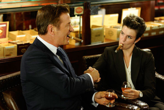 30 ROCK -- "Stride of Pride" Episode 703 -- Pictured: (l-r) Alec Baldwin as Jack Donaghy, Amanda Bilger as Cigar Lady. 30 ROCK -- "Stride of Pride" Episode 703 -- Pictured: (l-r) Alec Baldwin as Jack Donaghy, Amanda Bilger as Cigar Lady.