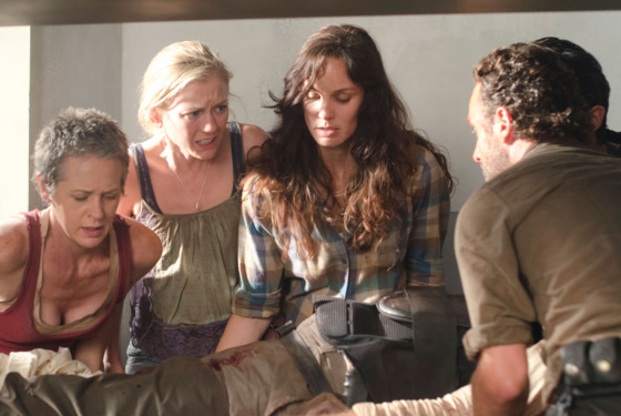 Carol (Melissa Suzanne McBride), Beth Greene (Emily Kinney), Lori Grimes (Sarah Wayne Callies) and Rick Grimes (Andrew Lincoln) - The Walking Dead - Season 3, Episode 2. Carol (Melissa Suzanne McBride), Beth Greene (Emily Kinney), Lori Grimes (Sarah Wayne Callies) and Rick Grimes (Andrew Lincoln) - The Walking Dead - Season 3, Episode 2.