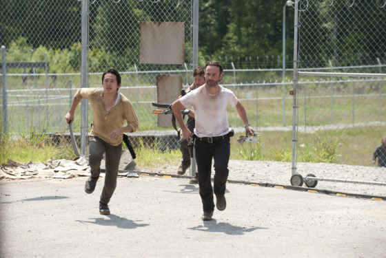 Glenn (Steven Yeun), Daryl Dixon (Norman Reedus) and Rick Grimes (Andrew Lincoln) - The Walking Dead - Season 3, Episode 4. Glenn (Steven Yeun), Daryl Dixon (Norman Reedus) and Rick Grimes (Andrew Lincoln) - The Walking Dead - Season 3, Episode 4.