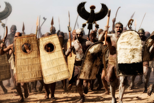 Exterior Meggido Battelfield 1457 BC - The infantry charge. Hand to hand combat.