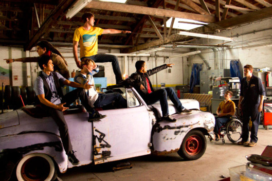 GLEE: The boys perform in the "Glease" episode of GLEE airing Thursday, Nov. 15 (9:00-10:00 PM ET/PT) on FOX. L-R: Harry Shum Jr., Samuel Larsen, Chord Overstreet, Blake Jenner, Jacob Artist, Kevin McHale and Cory Monteith.