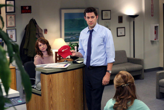 THE OFFICE -- "The Target" Episode 909 -- Pictured: (l-r) Ellie Kemper as Erin Hannon, John Krasinski as Jim Halpert THE OFFICE -- "The Target" Episode 909 -- Pictured: (l-r) Ellie Kemper as Erin Hannon, John Krasinski as Jim Halpert
