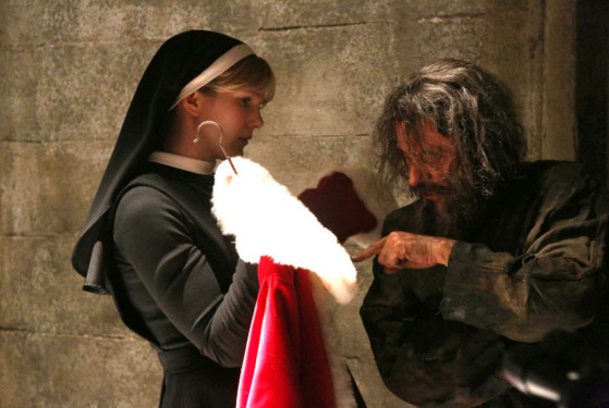 AMERICAN HORROR STORY Unholy Night -- Episode 208 (Airs Wednesday, December 5, 10:00 pm e/p) -- Pictured: (L-R) Lily Rabe as Sister Eunice, Ian McShane as Leigh AMERICAN HORROR STORY Unholy Night -- Episode 208 (Airs Wednesday, December 5, 10:00 pm e/p) -- Pictured: (L-R) Lily Rabe as Sister Eunice, Ian McShane as Leigh