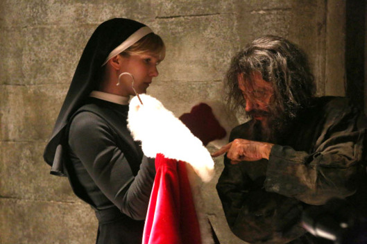 AMERICAN HORROR STORY Unholy Night -- Episode 208 (Airs Wednesday, December 5, 10:00 pm e/p) -- Pictured: (L-R) Lily Rabe as Sister Eunice, Ian McShane as Leigh